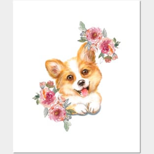 Cute Corgi Puppy Dog Watercolor Art Posters and Art